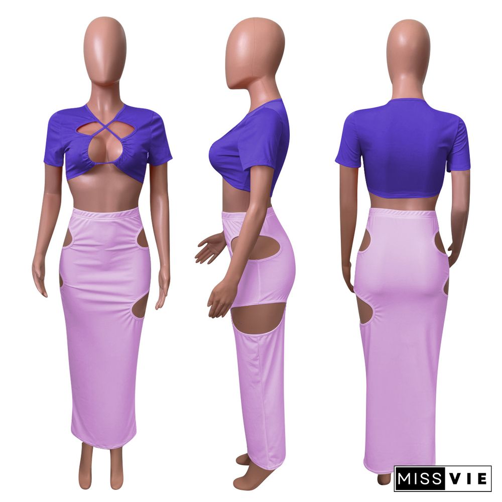 Sexy Ripped Drawstring Hemmed Skirt Set