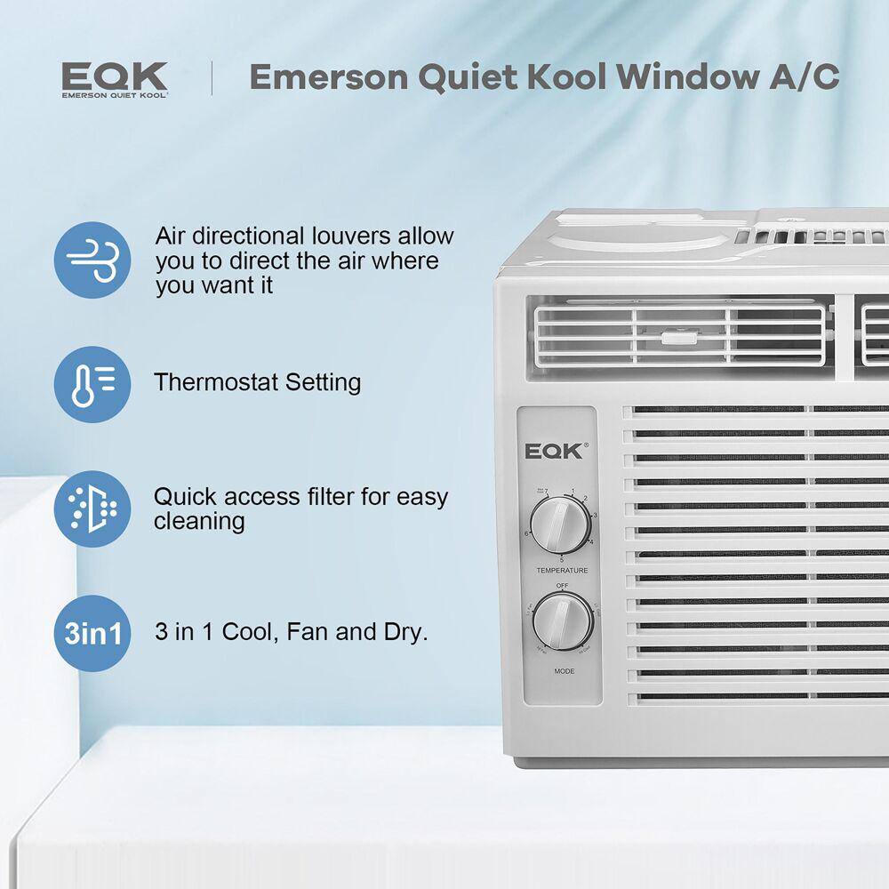 EQK 5000 BTU 115V Window AC with Mechanical Controls Rooms up to 150 Sq. Ft. Quiet Operation Auto-Restart Washable Filter EARC5MD1