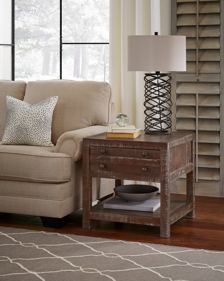 Benzara BM187684 Solid Wood End Table with One Dra...