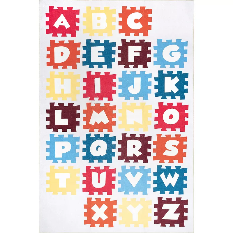 nuLOOM Peri Machine Washable Kids Alphabet Nursery or Playroom Area Rug