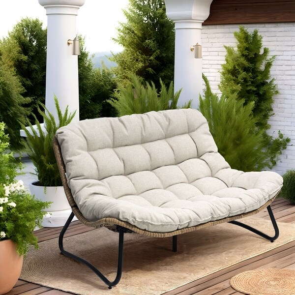 Pellebant Double Papasan Chair Loveseat with Beige Cushion For Indoor and Outdoor Use