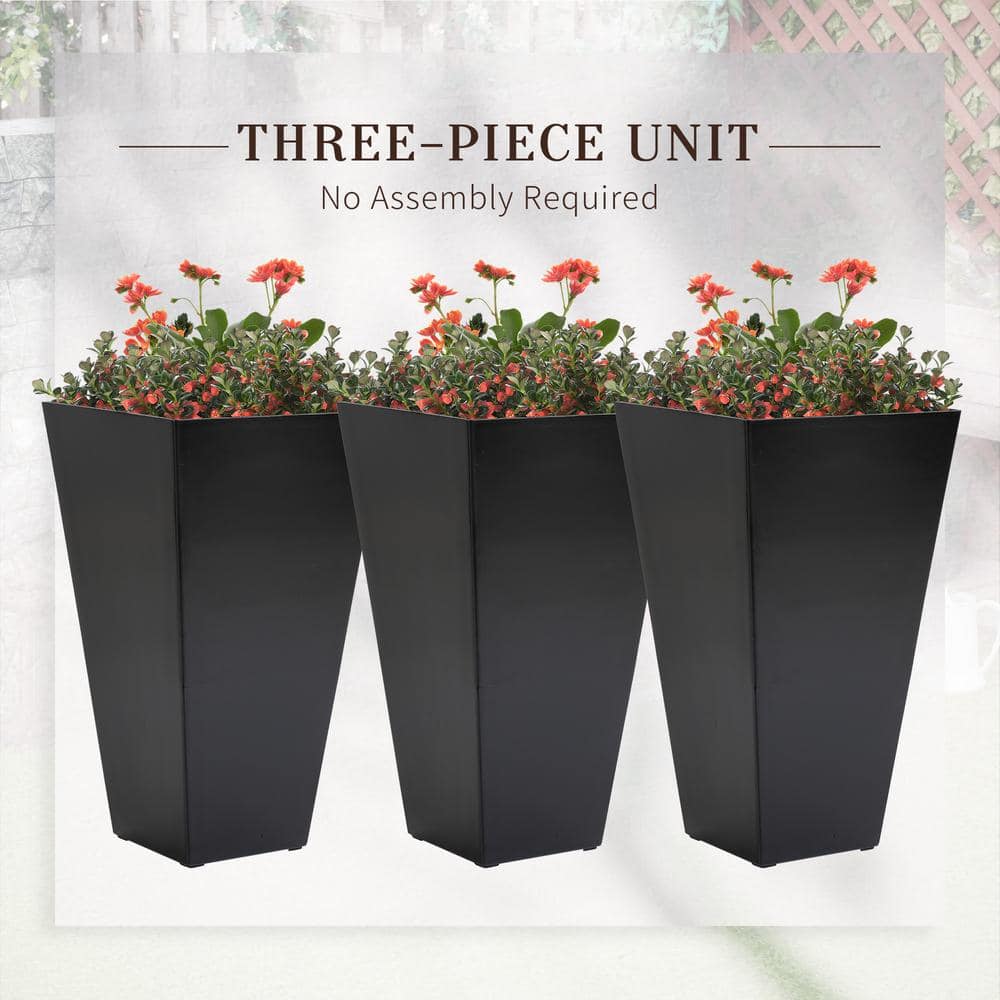 Outsunny Black Plastic Tall Plastic Planters Outdoor and Indoor Plastic Garden Flower Pots (3-Pack) 845-718BK