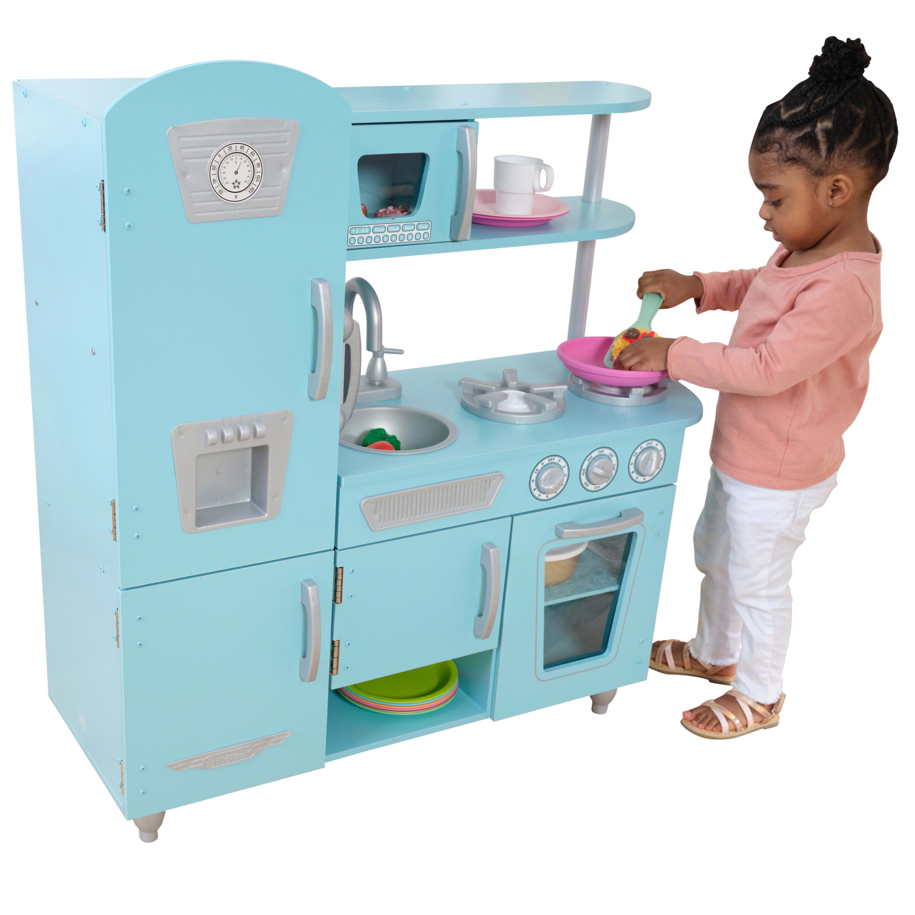 KidKraft Vintage Wooden Play Kitchen with Pretend Ice Maker and Play Phone -  Blue