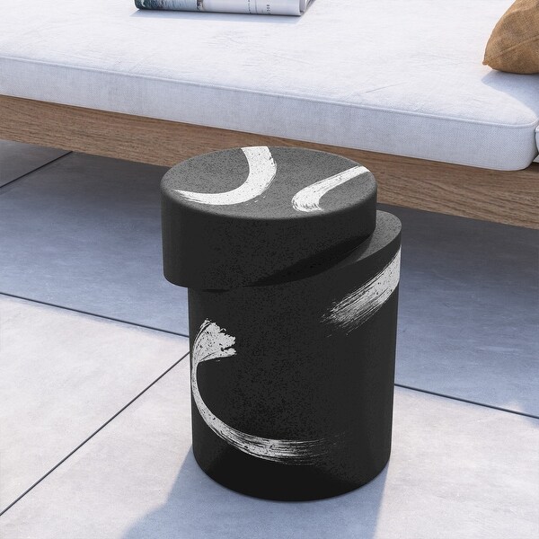 COSIEST Cylinder Shaped MgO Concrete Black Outdoor Side Table