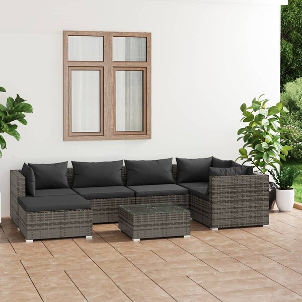 vidaXL Patio Lounge Set Outdoor Sectional Sofa Set Table Garden Poly Rattan