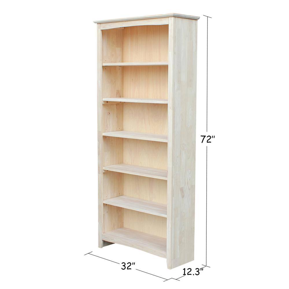 International Concepts 72 in. Unfinished Wood 6-shelf Standard Bookcase with Adjustable Shelves SH-3227A