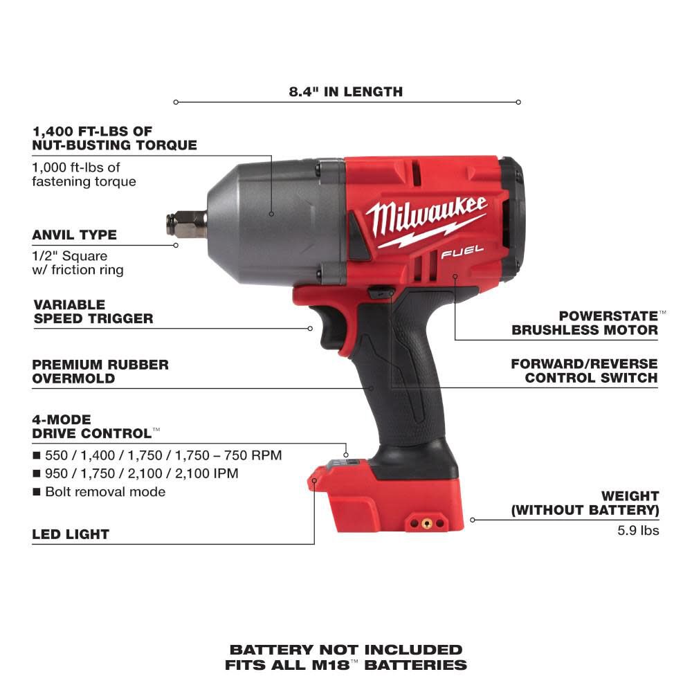 Milwaukee M18 FUEL 1/2 In. High Torque Impact Wrench with Friction Ring 2767-20 from Milwaukee