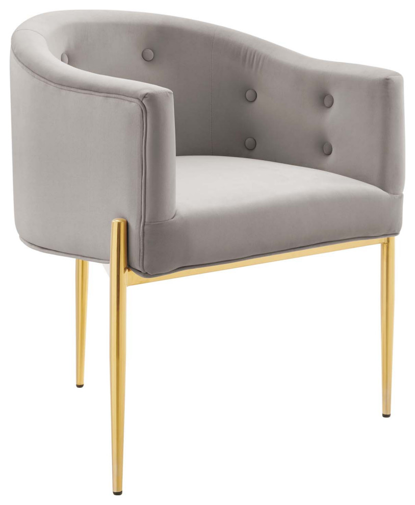 Savour Tufted Performance Velvet Accent Chair Light Gray   Midcentury   Dining Chairs   by Morning Design Group  Inc  Houzz