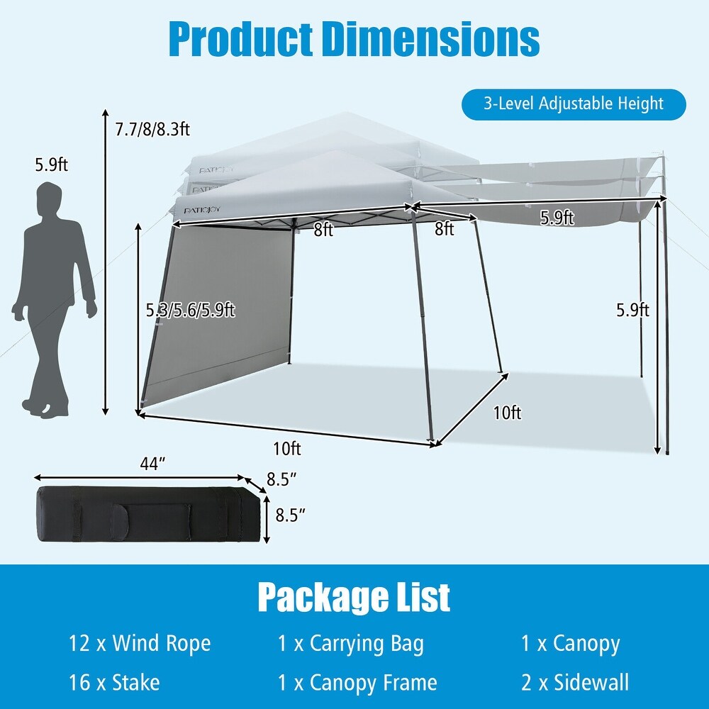 Gymax Patio 10 x 10FT Instant Pop up Canopy Folding Tent w/ Sidewalls