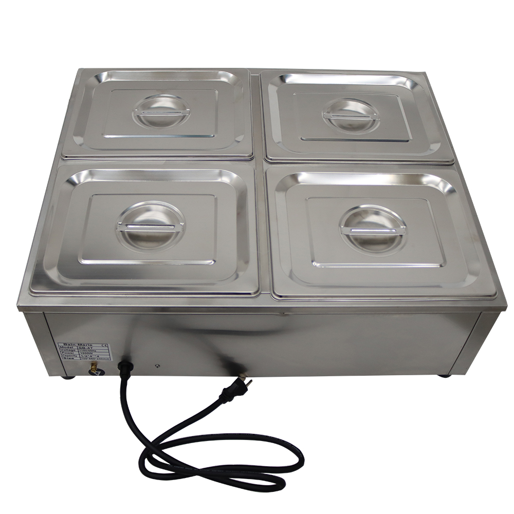 TECHTONGDA Commercial Food Warmer Squarish Stainless Steel Bain Marie Buffet Countertop 4-Well Electric Steam Heater