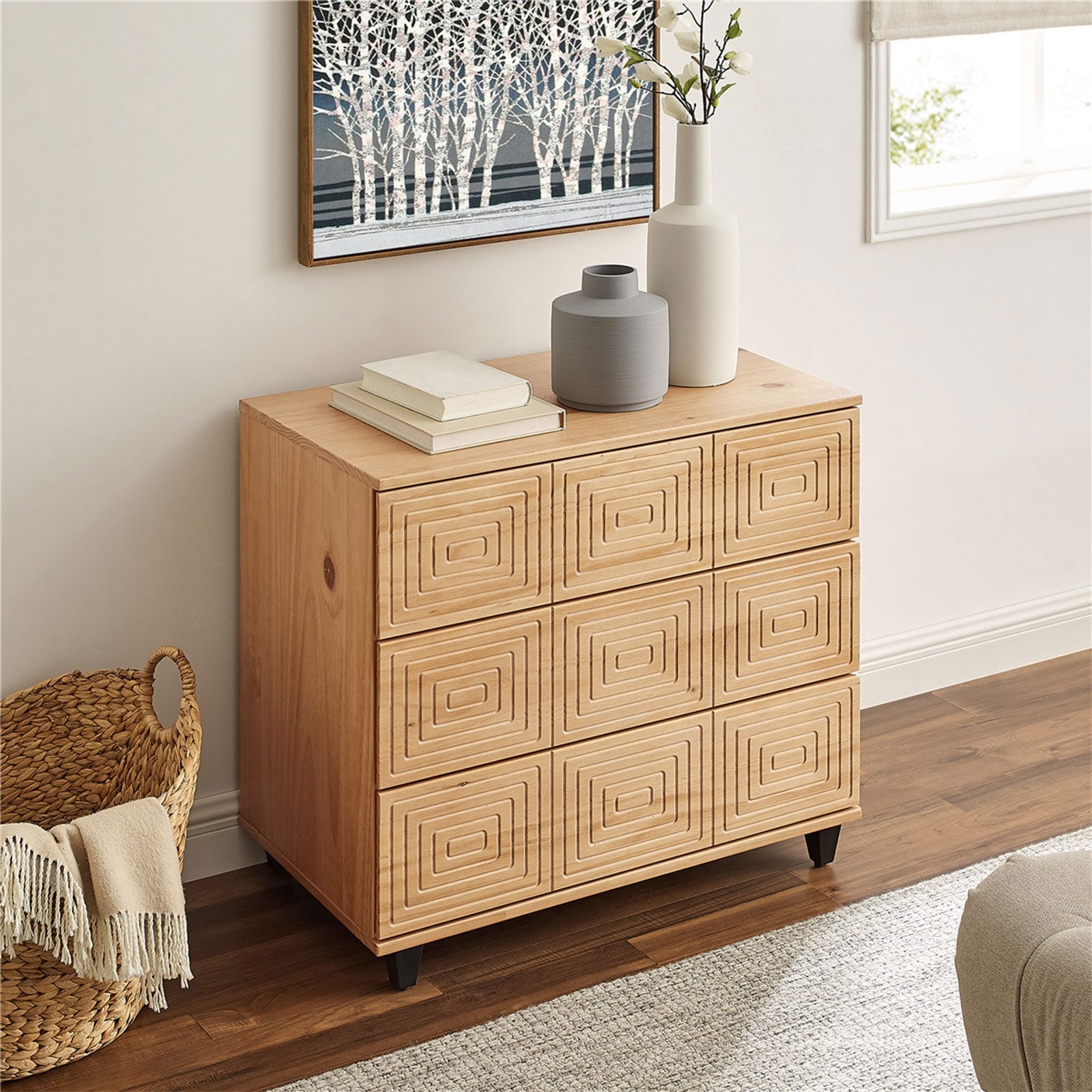 BIKAHOM Solid Wood 3 Drawer Dresser for Bedroom， Storage Organizer for Hallway，Stylish Dressers， Side Table for Living Room