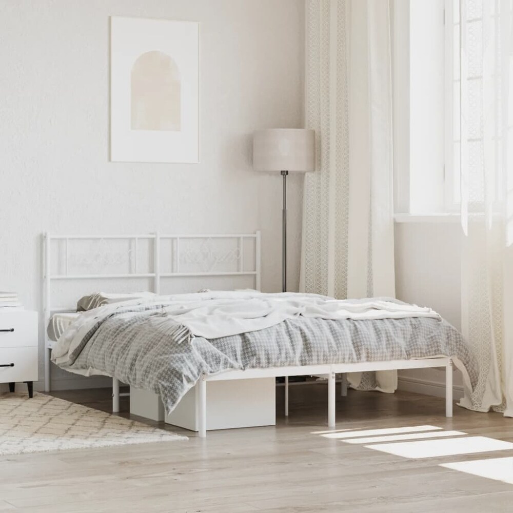 vidaXL Metal Bed Frame with Headboard White 53.1\