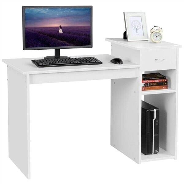 Wood Computer Desk PC Laptop Table Study Workstation Home Office Furniture White