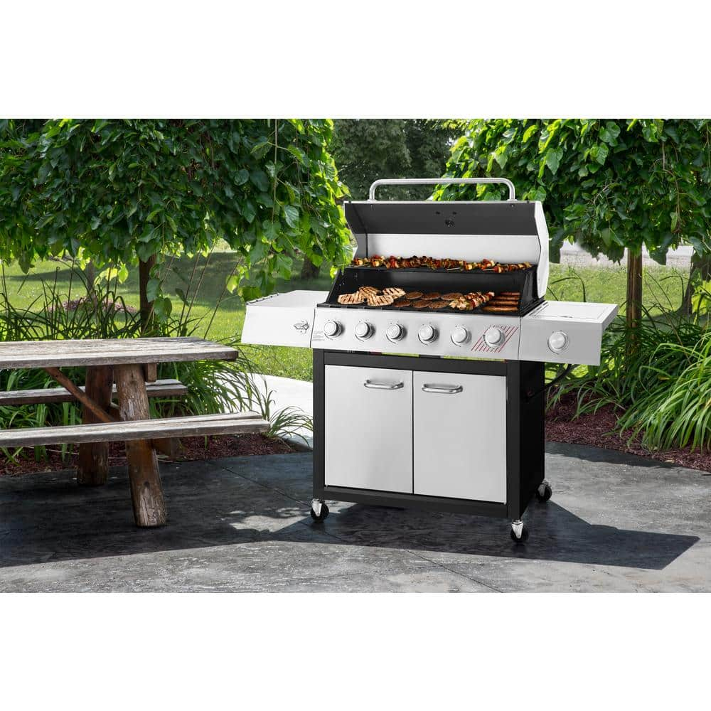 Dyna-Glo 6-Burner Natural Gas Grill in Stainless Steel with TriVantage Multi-Functional Cooking System DGF571CRN-D