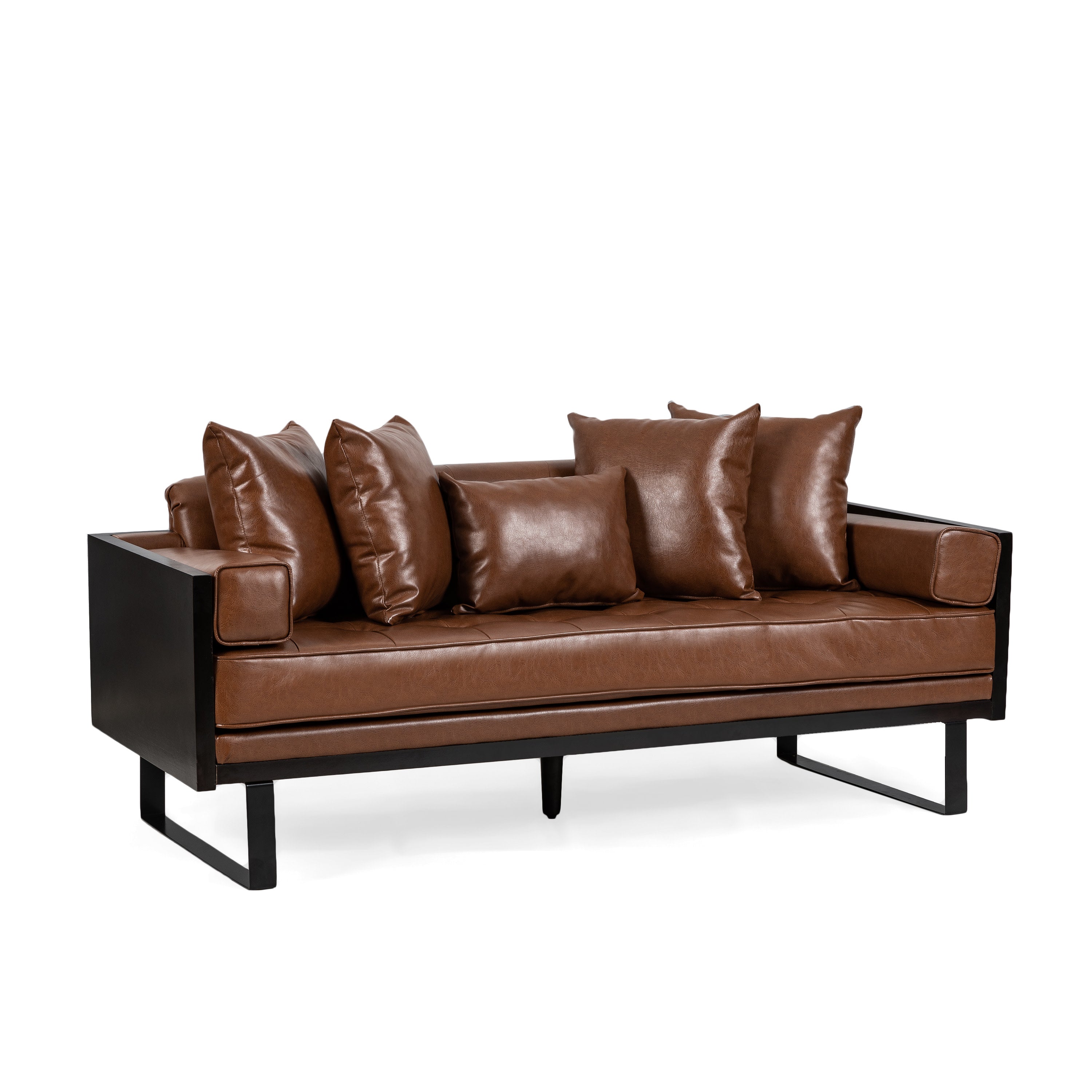 Manbow Contemporary Faux Leather Upholstered Oversized Loveseat with Accent Pillows