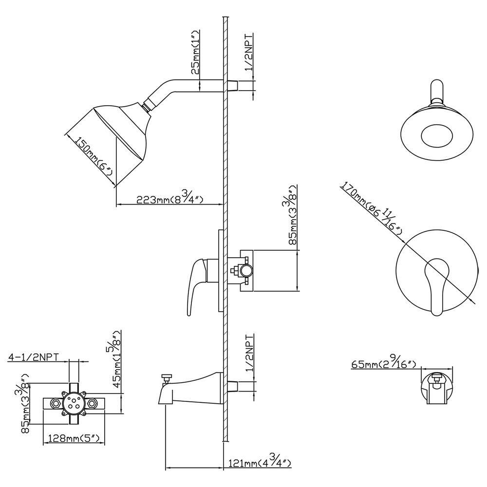 GIVING TREE Single-Handle 5-Spray Tub and Shower Faucet in Matte Black (Valve Included) HDYN-MM0021