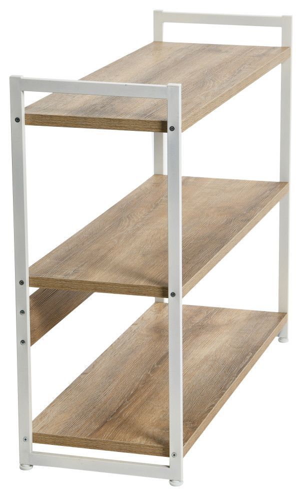 Jamestown Wide 3 Shelf Open Storage Bookshelf Coastal Oak Rustic  White Metal   Transitional   Bookcases   by Household Essentials  Houzz