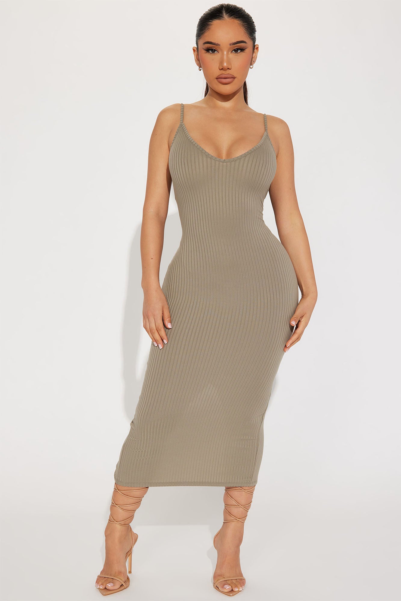 Brenda Ribbed Midi Dress - Olive