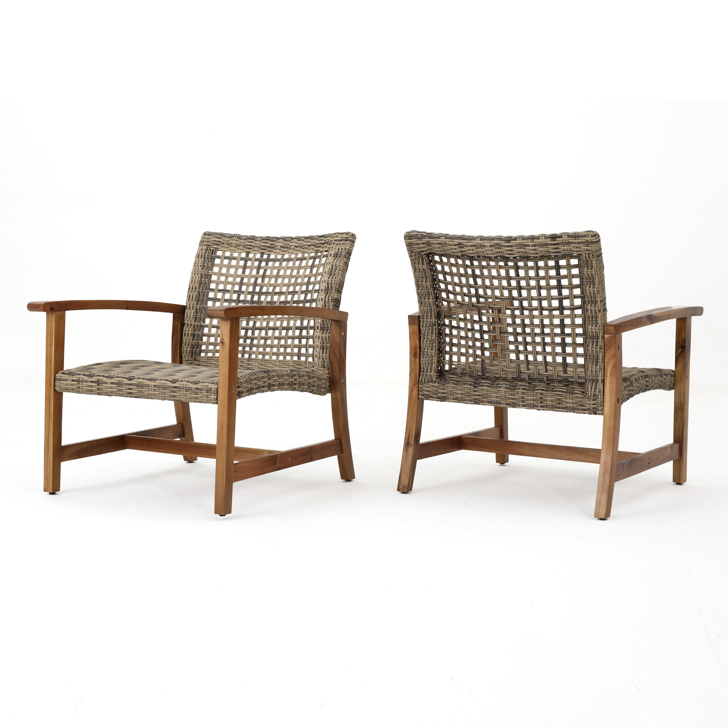 Savannah Outdoor Mid Century Acacia Wood Frame Wicker Club Chairs (Set of 2)