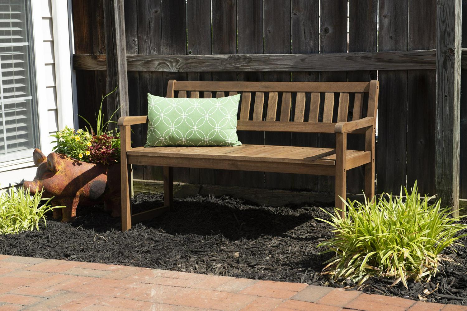 Linon Catalan Indoor/Outdoor Bench， 17 Seat Height， Acorn Brown Finish