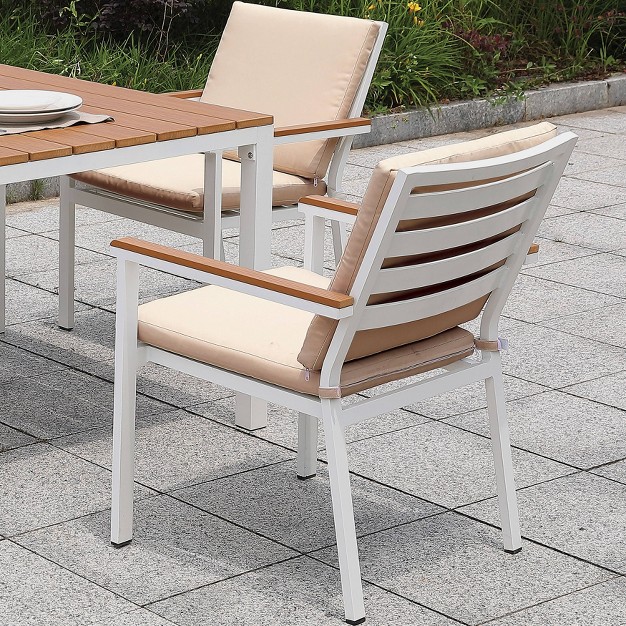 2pk Nawaren Aluminum Patio Arm Chairs White oak Mibasics