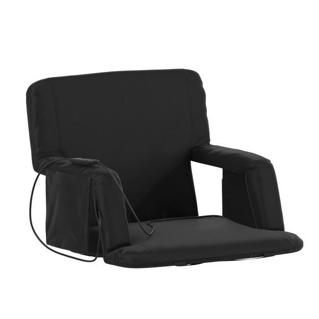 Emma And Oliver Extra Wide Foldable Reclining Heated Stadium Chair With Backpack Straps Black