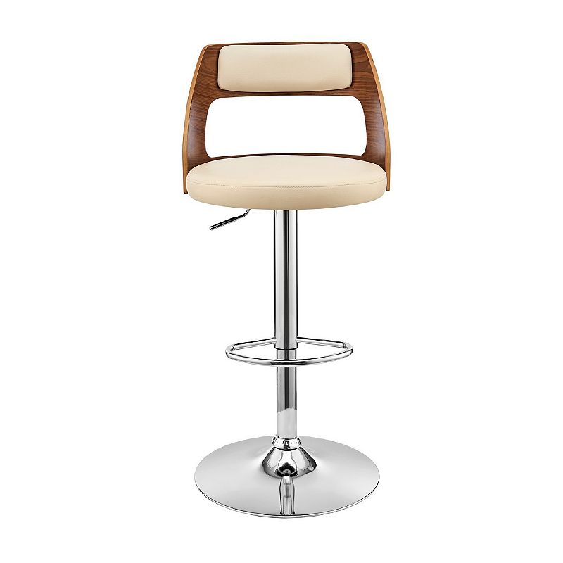 Adjustable Barstool with Open Wooden Back， Cream and Brown