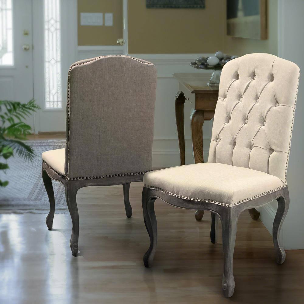 Noble House Wembley Beige Fabric and Weathered Hardwood Dining Chairs (Set of 2) 657