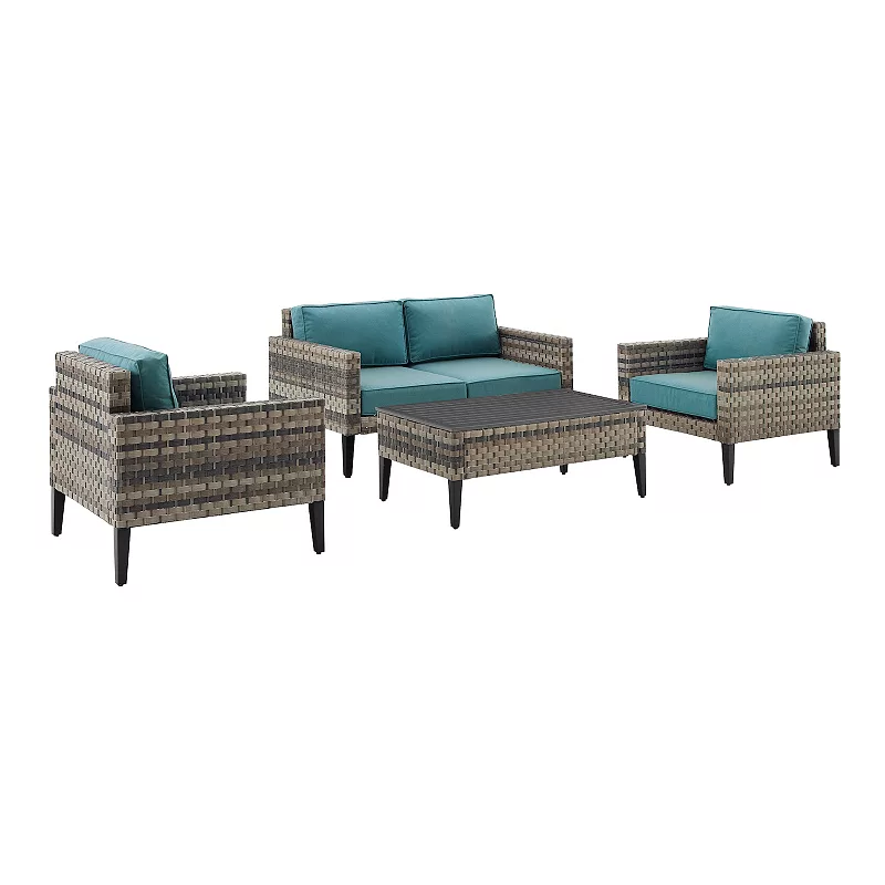 Crosley Prescott Outdoor Conversation Loveseat， Chair and Coffee Table 4-piece Set