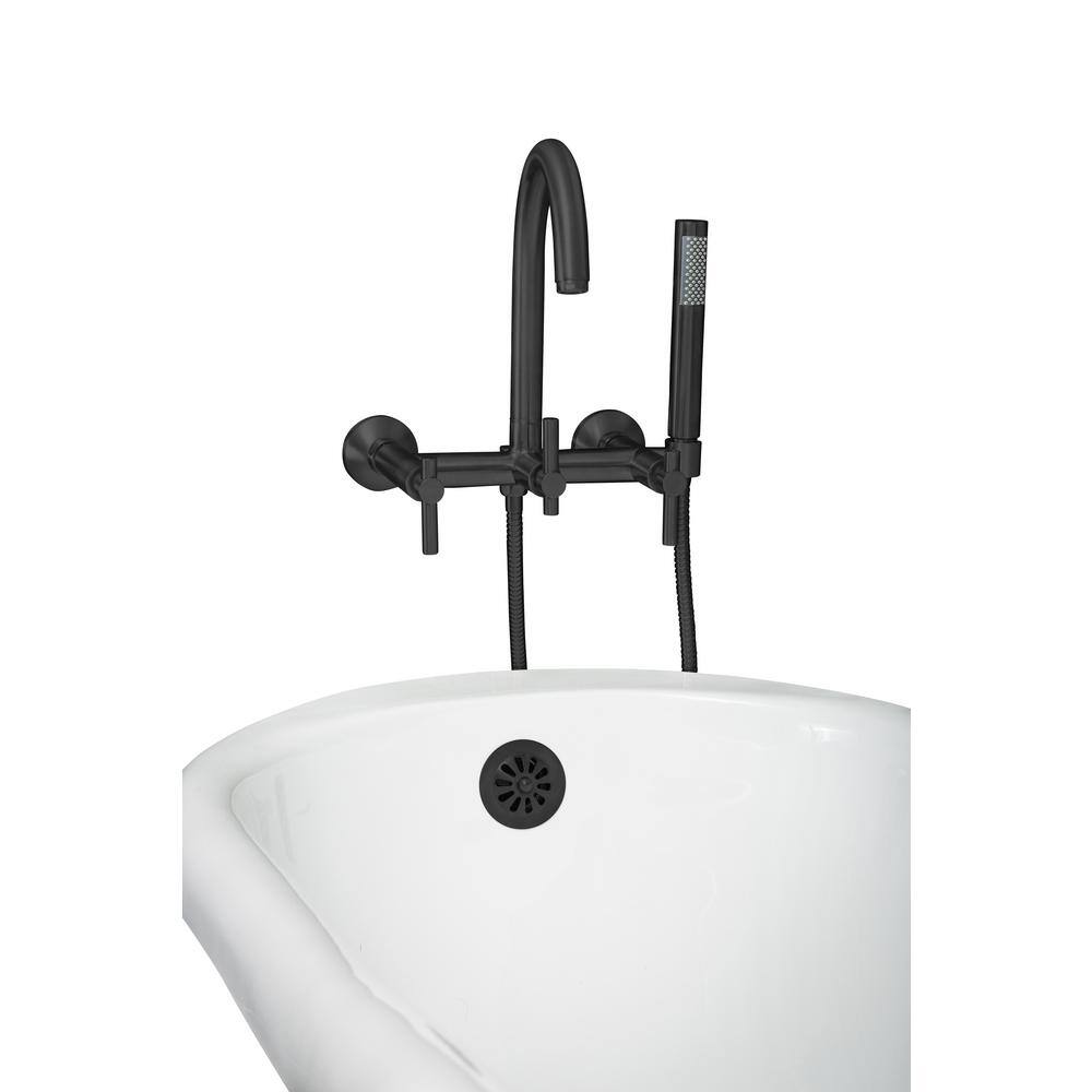 PELHAM  WHITE Modern 3-Handle Wall Mount Tub Faucet with Handshower and Hose Metal Levers in Matte Black PW82565-L-MB