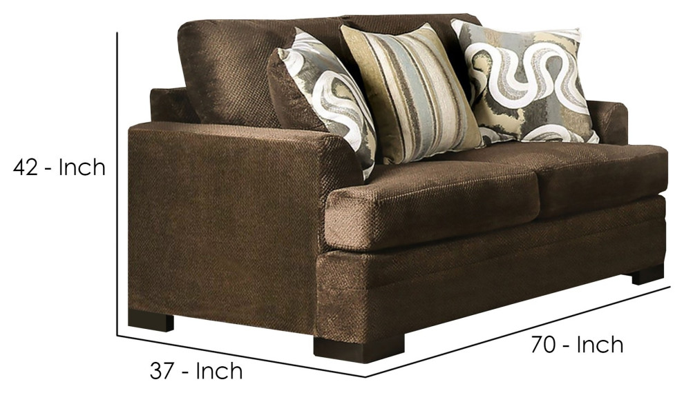 Loveseat With Fabric Upholstery And Accent Pillows  Brown   Transitional   Loveseats   by VirVentures  Houzz