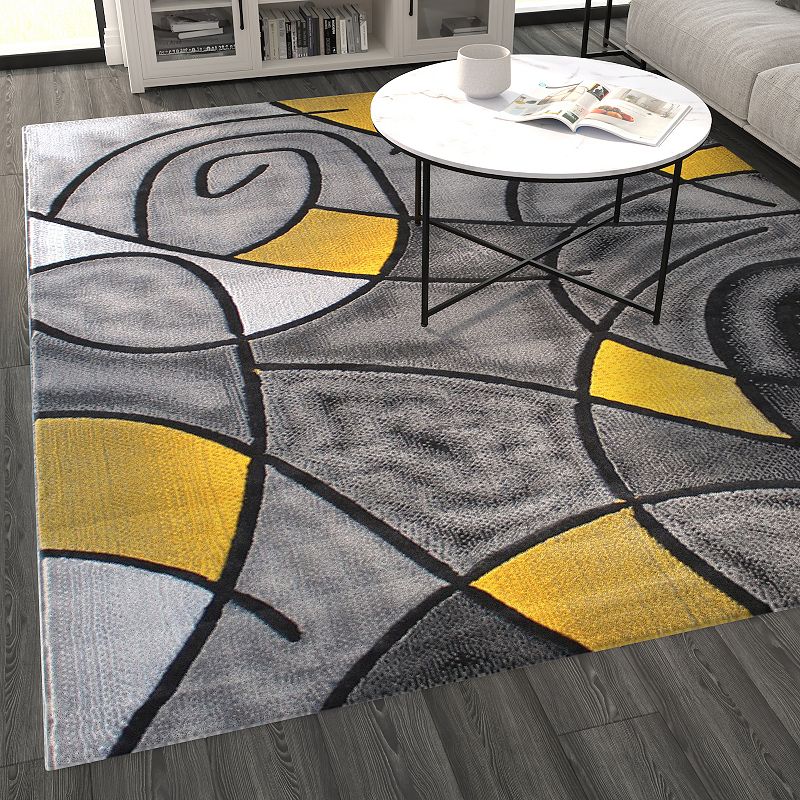 Masada Rugs Masada Rugs Trendz Collection 8'x10' Modern Contemporary Area Rug in Yellow， Gray and Black