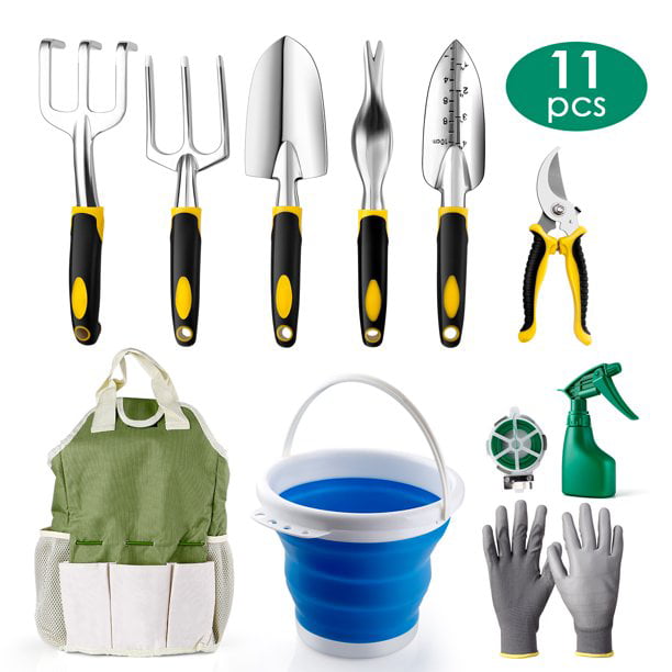 Amzdeal Garden Tools Set-11 Pieces Heavy Duty Gardening Kits with Tote Bag, Gifts for Women & Men