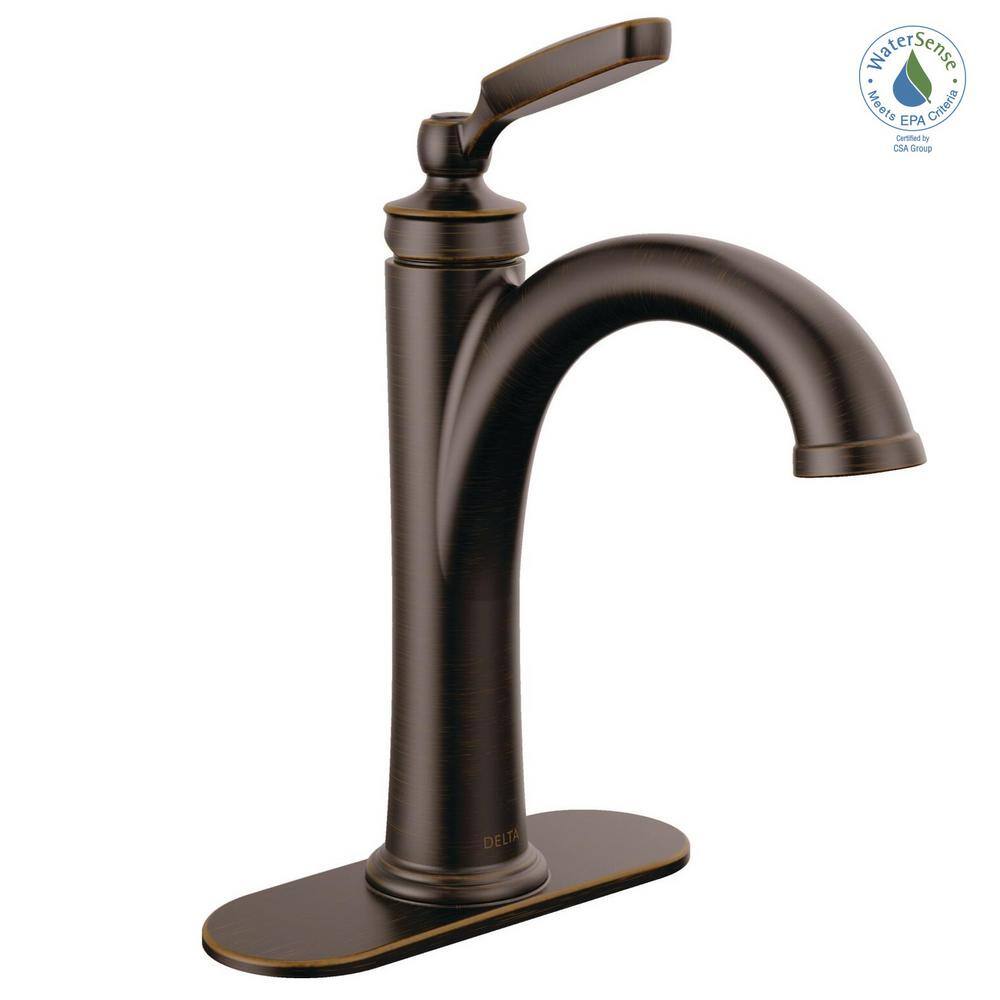 Delta Woodhurst Single Handle Single Hole Bathroom Faucet with Metal Drain Assembly in Venetian Bronze 532-RBMPU-DST