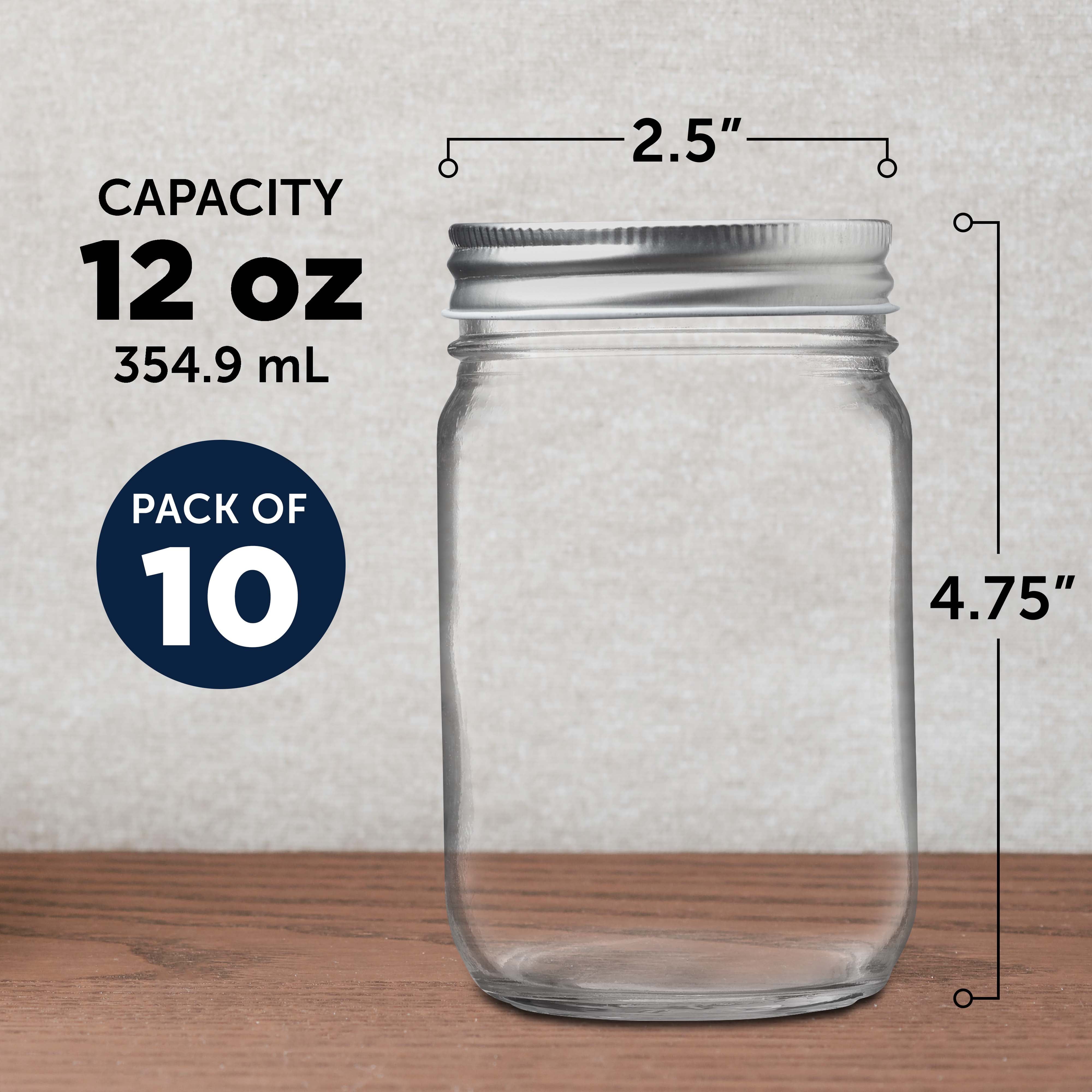 10 Decorating Mason Jars Set， 12 oz. - Canning， Aluminum Lid - Clear