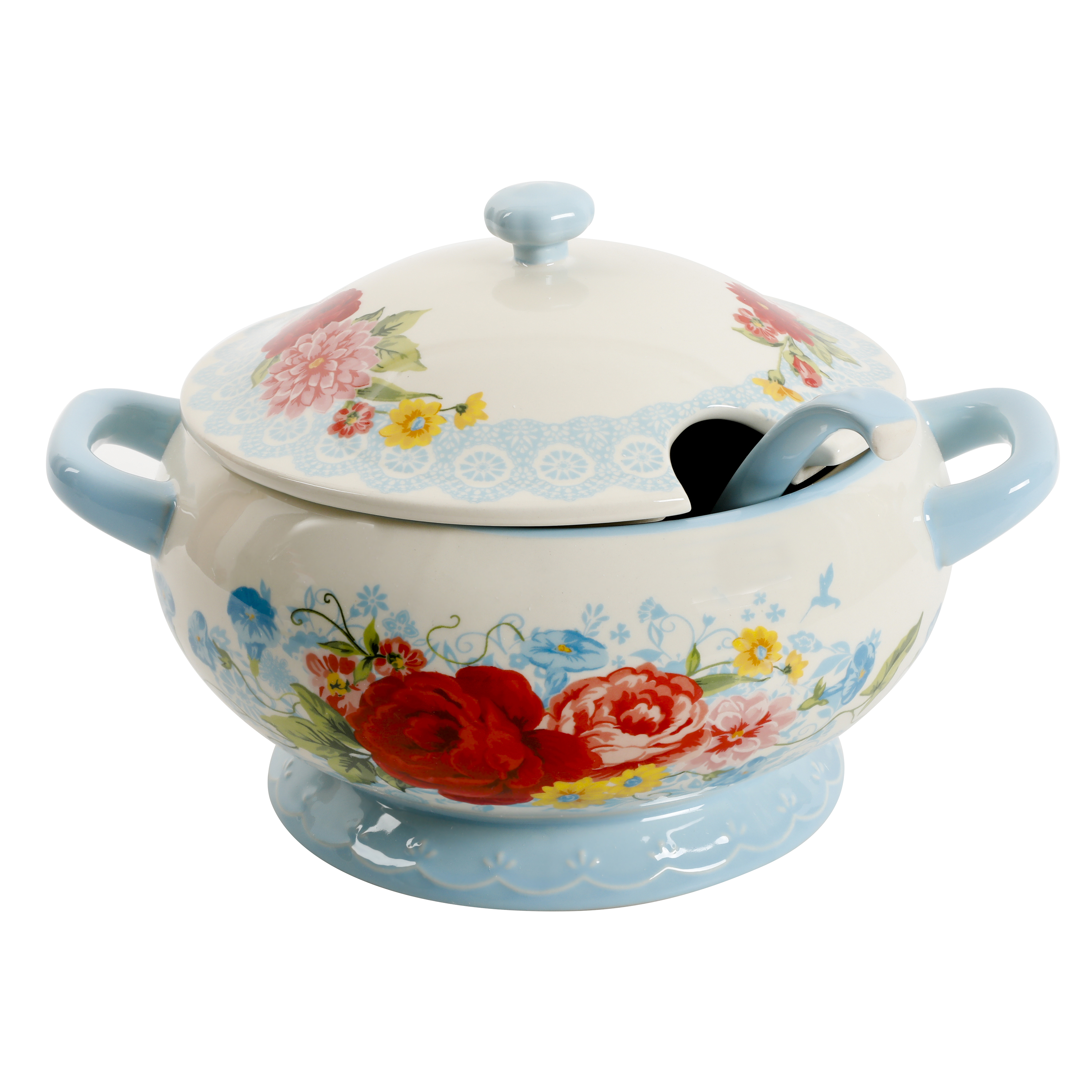 The Pioneer Woman Sweet Rose Turquoise 3.17-Quart Soup Tureen with Ladle