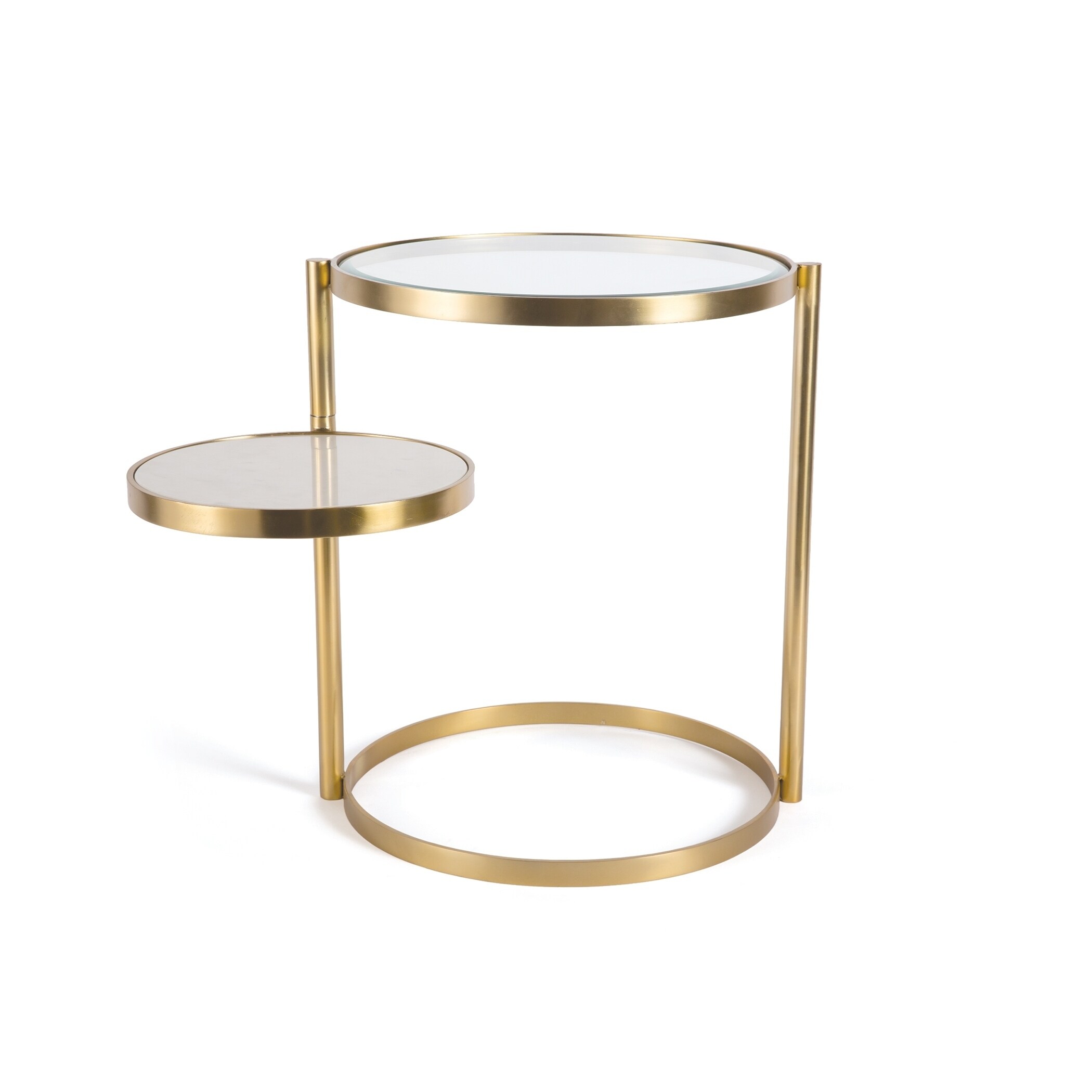 Hip Vintage Benjamin Polished Brass and White Marble Side Table