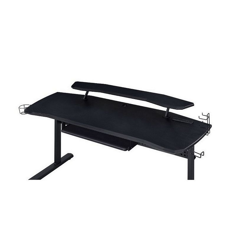 Gaming Table with USB Plugin and Headset Rack， Black