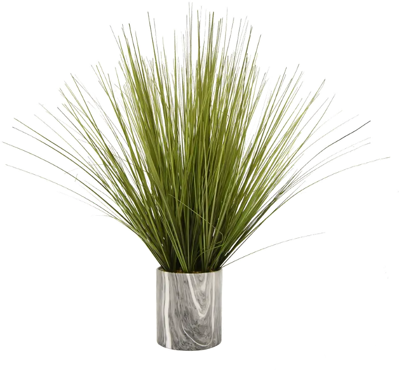 27 Inch Faux Grass Arrangement in Round Marble Pot