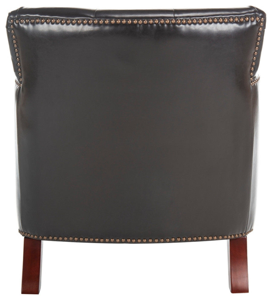 Leonard Tufted Club Chair With Brass Nail Heads Dark Brown/ Cherry Mahogany   Traditional   Armchairs And Accent Chairs   by Peachtree Fine Furniture  Houzz