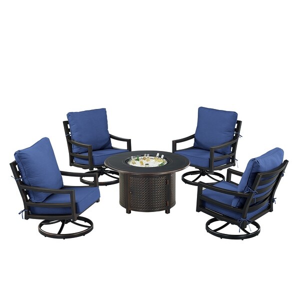 Black Aluminum Fire Table Set with Four Club Chairs