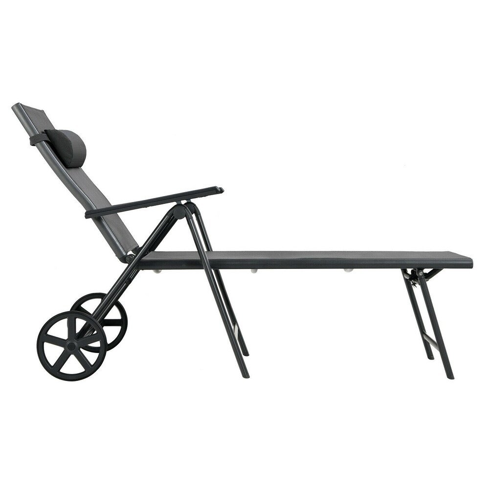 Patio Lounge Chair with Wheels Neck Pillow Aluminum Frame Adjustable   29.5\