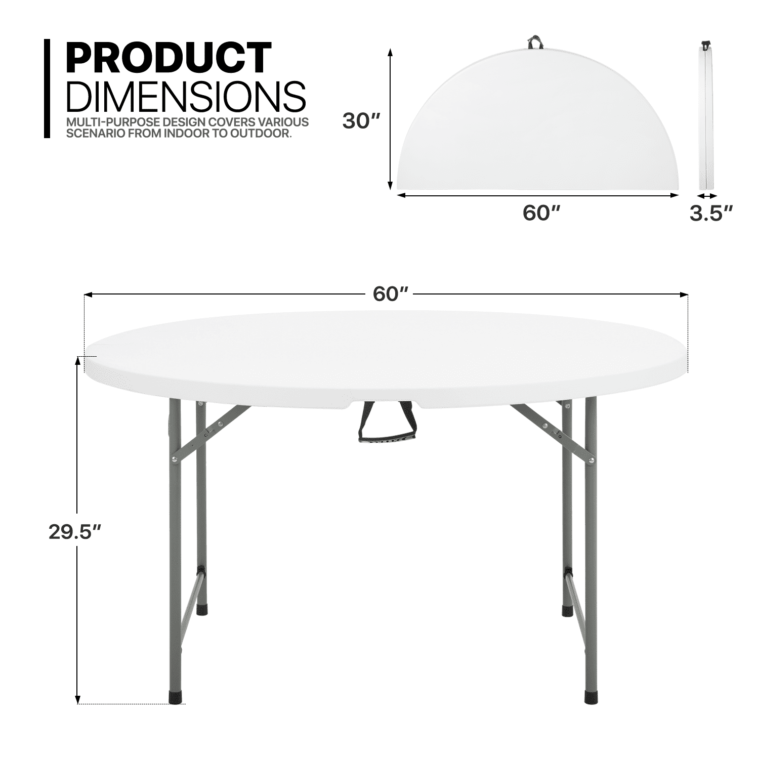 MoNiBloom 5Ft Bi-Fold Plastic Table Set of 10， Foldable Round Outdoor Granite White Desk for Kitchen Party Wedding