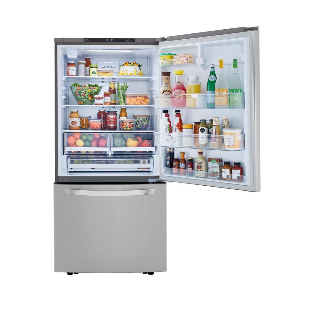 LG 33 in. W 26 cu. ft. Bottom Freezer Refrigerator w Multi-Air Flow and Smart Cooling in PrintProof Stainless Steel LRDCS2603S