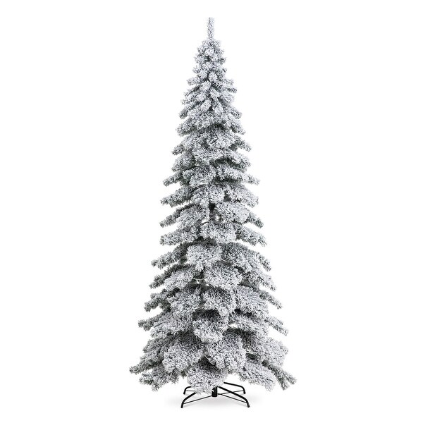 Glitzhome 7.5ft/9ft/12ft PreLit Flocked Layered Spruce Artificial Christmas Trees