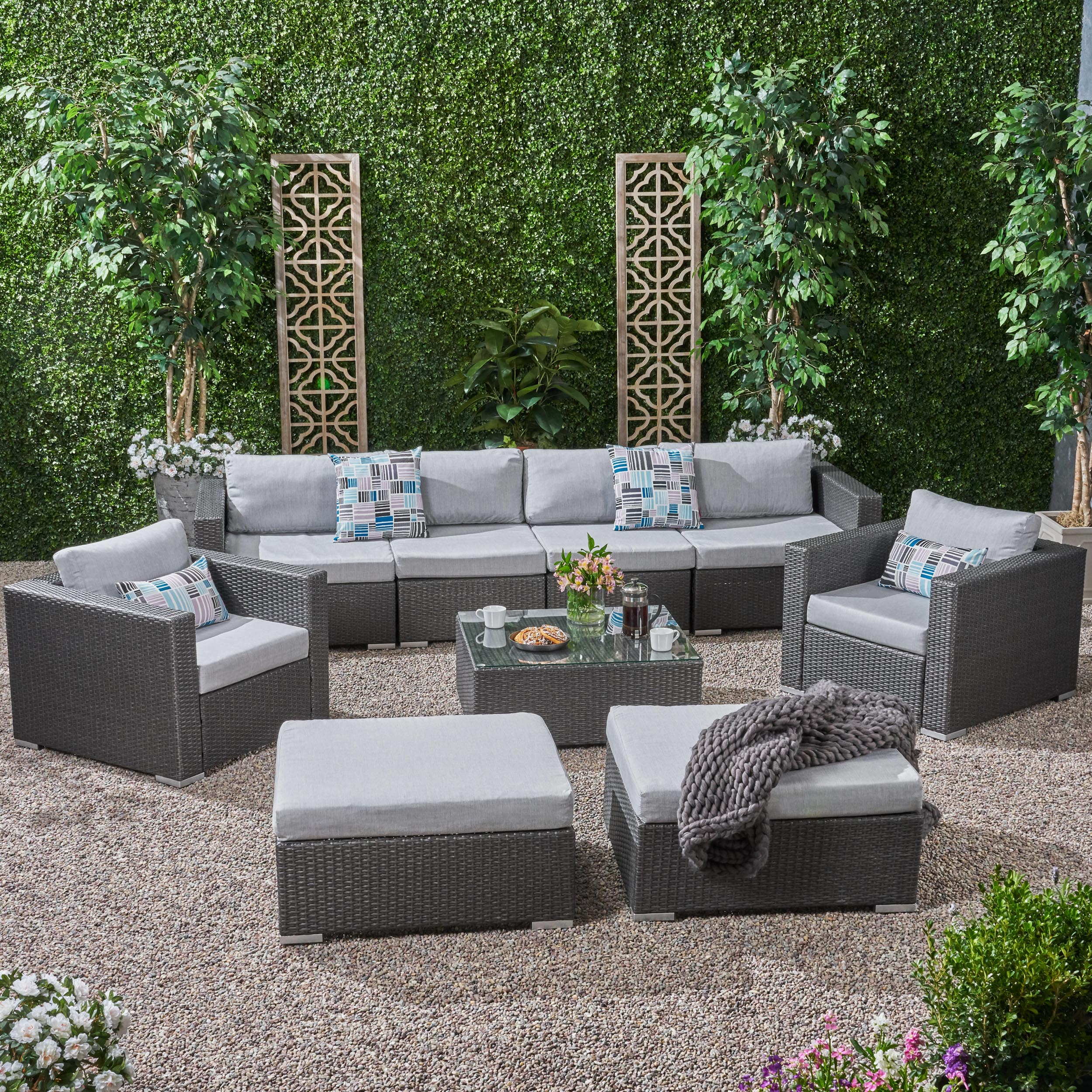 Kyra Outdoor 6 Seater Wicker Modular Sectional Sofa Set with Sunbrella Cushions