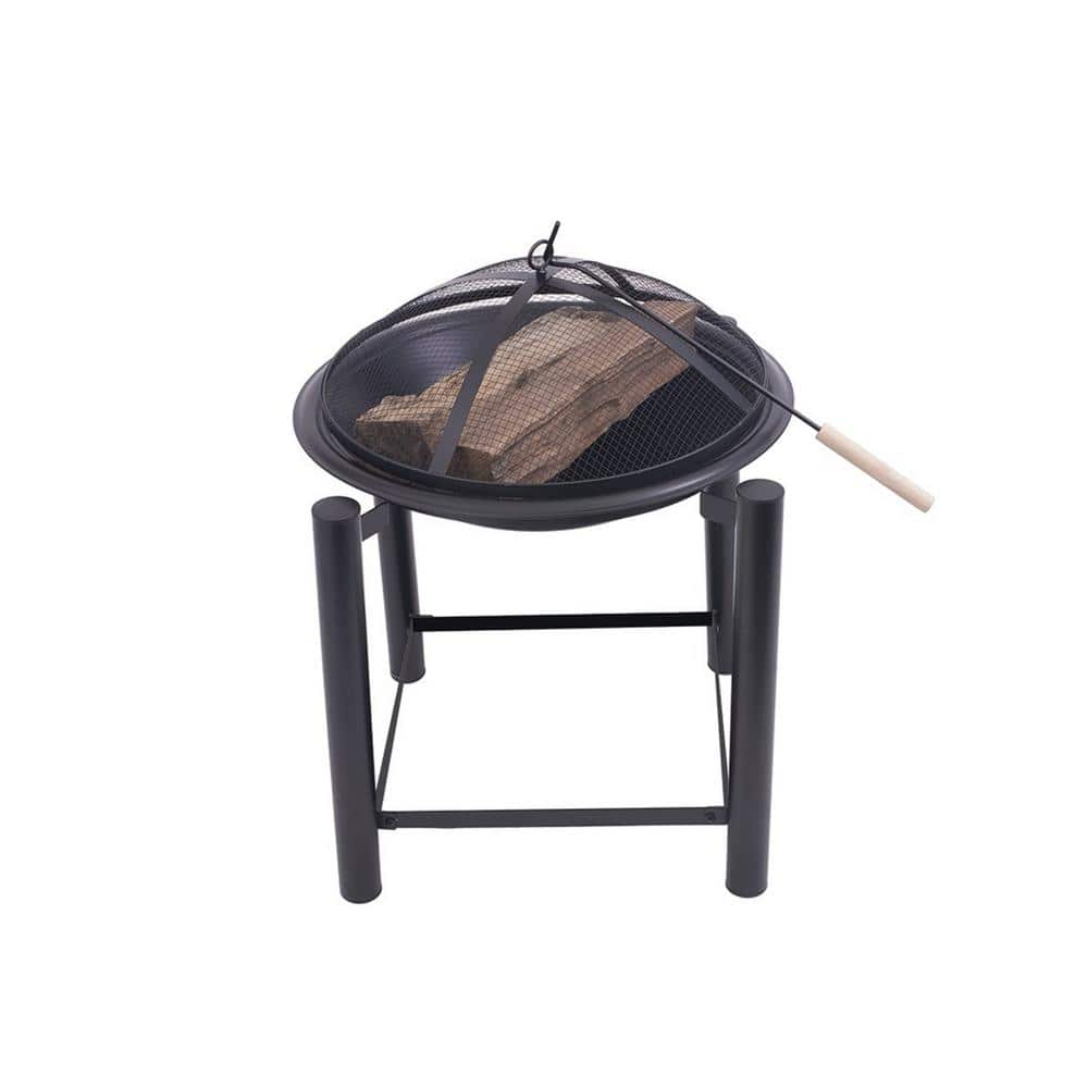 BLUE SKY OUTDOOR LIVING 21.5 in. Round Steel Wood Fire Pit On Raised 4-Post Platform with Screen, Screen Lift, And Log Grate WBFP21RB