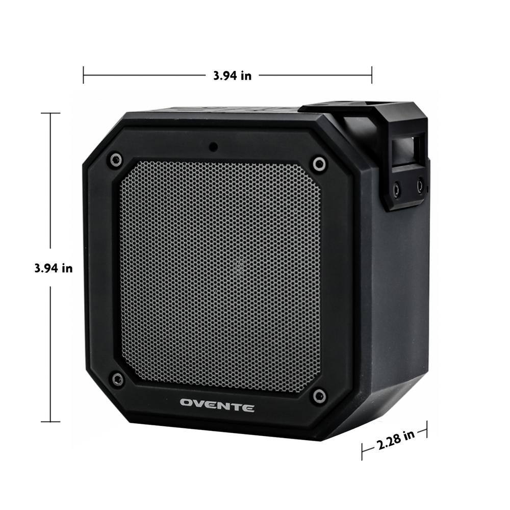 OVENTE 2000 mAh Portable Waterproof Wireless Speaker with TWS Pairing Capability IPX6 Rating and 20-Hours of Playtime Black ZA1200B