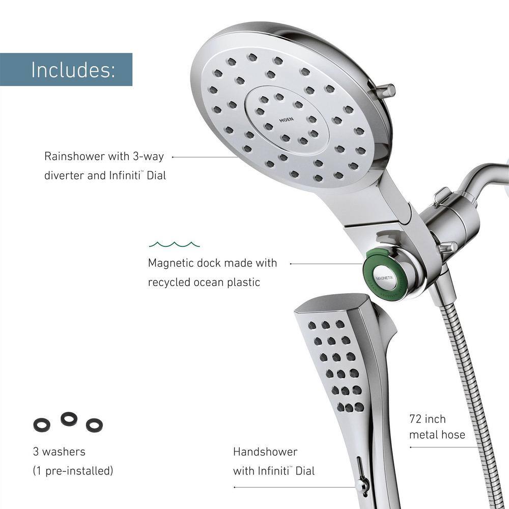 MOEN Verso 8-Spray Patterns with 1.75 GPM 7 in. Wall Mount Dual Handheld Shower Heads with Infiniti Dial in Matte Black 220C3EPBL