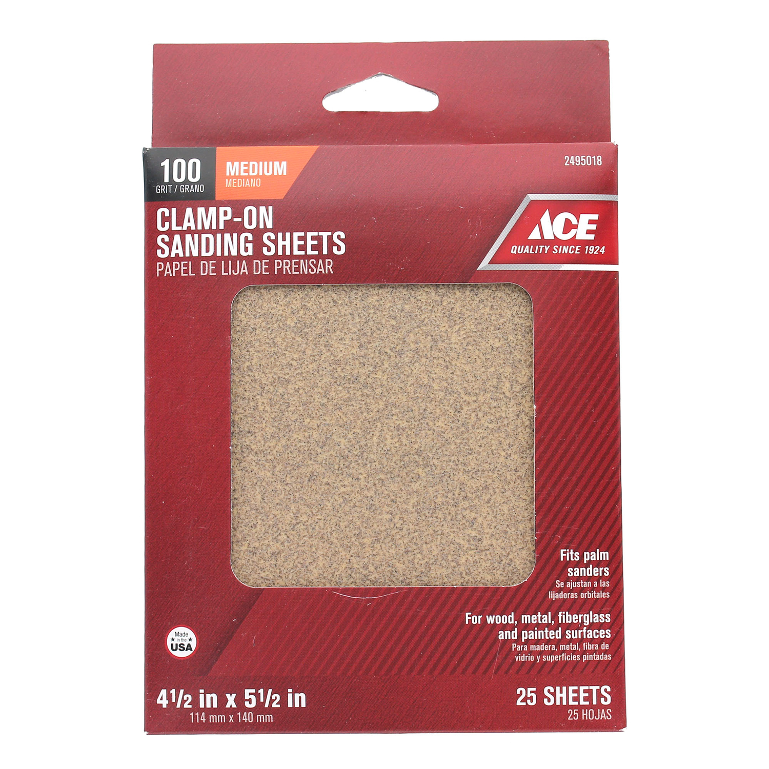 Ace 5-1/2 in. L X 4-1/2 in. W 100 Grit Aluminum Oxide 1/4 Sheet Sandpaper 25 pk